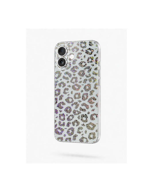 Handyfolie Leopard Design holografisch glänzend selbstklebend auf iPhone Rückseite Felima Design