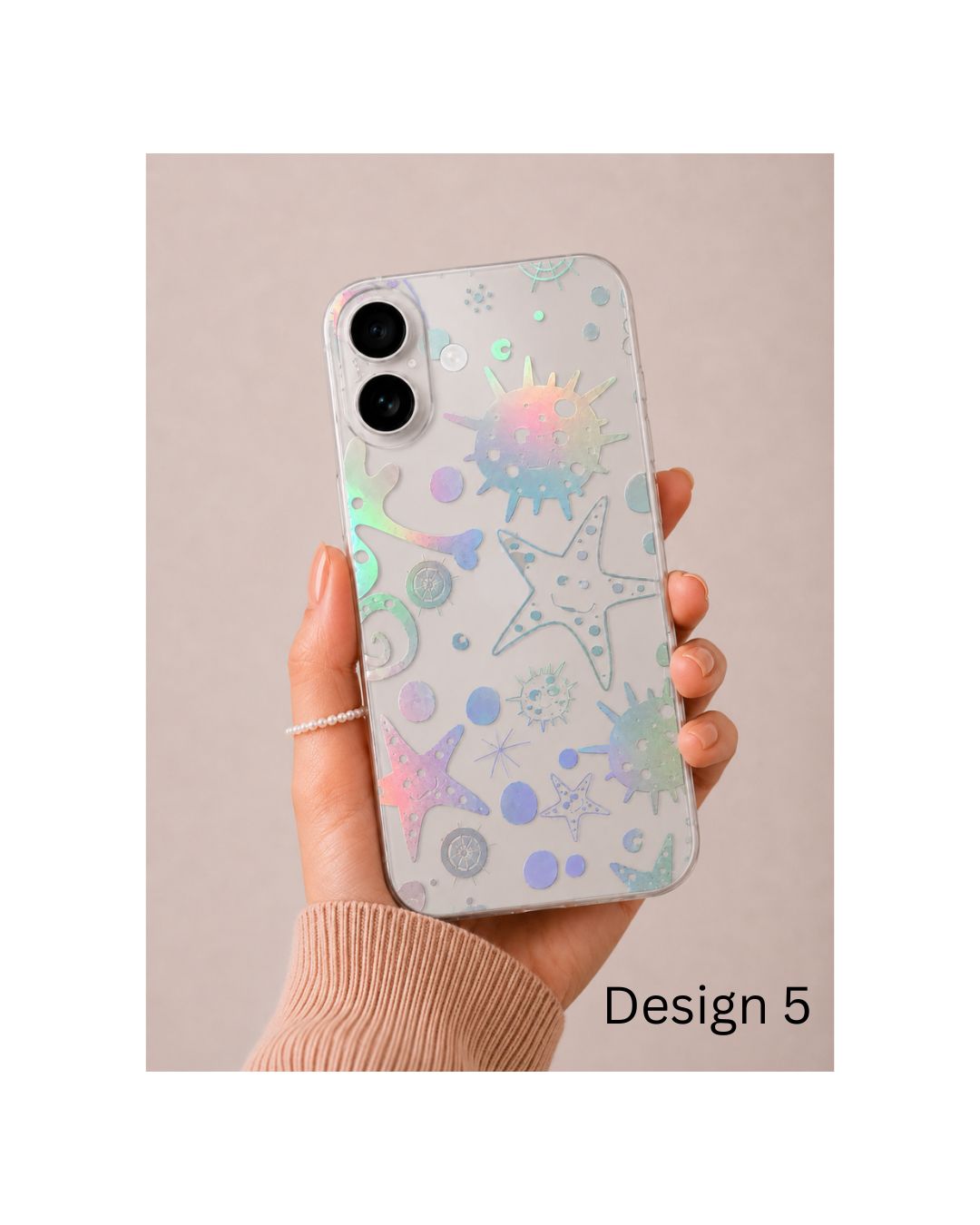 Holografische iPhone-Folie mit Seesternen, Sonnen und Meerestieren in Hologramm-Optik