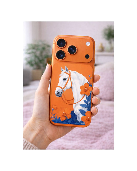 Handyfolie für die Rückseite weißes Pferd & Blüten