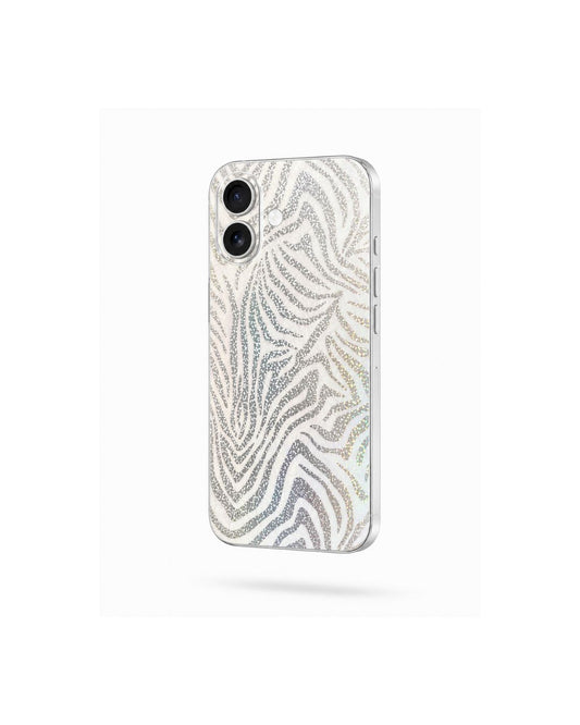 Elegantes Zebra Design als holografische Handyfolie mit schimmerndem Effekt auf hellem iPhone Felima Design 