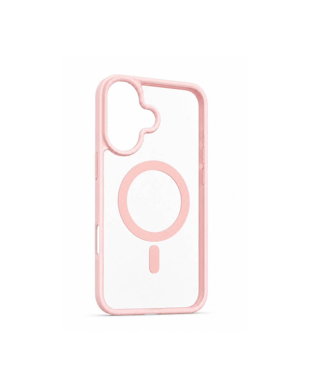 Transparente iPhone Hülle mit rosa Rahmen und MagSafe-Ring, Vorder- und Rückansicht
