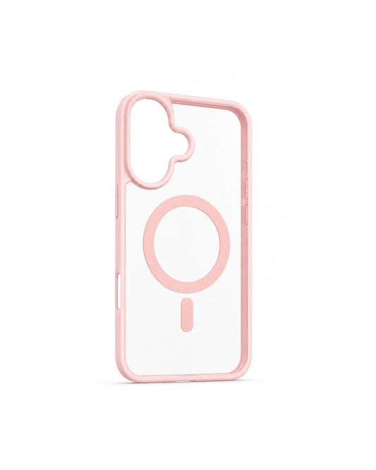 Transparente iPhone Hülle mit rosa Rahmen und MagSafe-Ring, Vorder- und Rückansicht