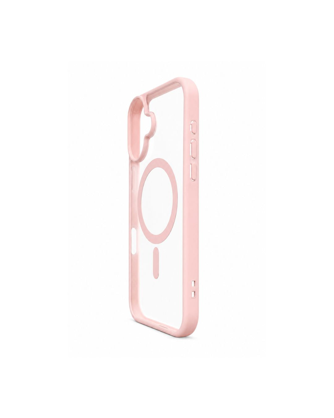 Transparente iPhone Hülle mit rosaRahmen und MagSafe-Ring, Vorder- und Rückansicht