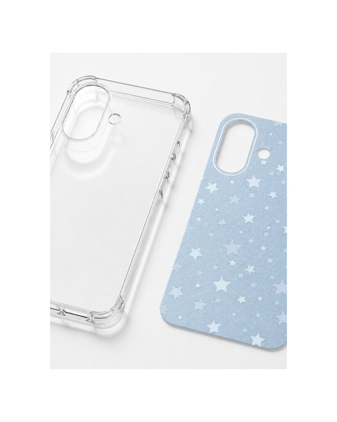 Transparente iPhone Hülle und Designfolie stern nebeneinander – Set-Ansicht Felima Design