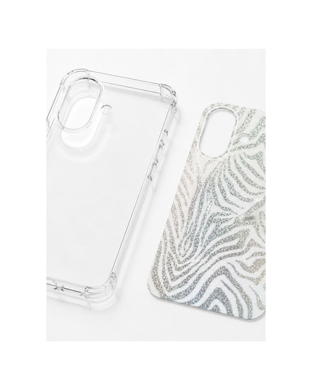 Transparente iPhone Hülle und Designfolie zebra nebeneinander – Set-Ansicht Felima Design