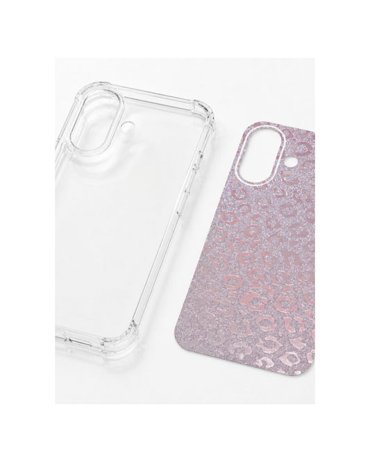 Transparente iPhone Hülle und Designfolie rosa nebeneinander – Set-Ansicht Felima Design