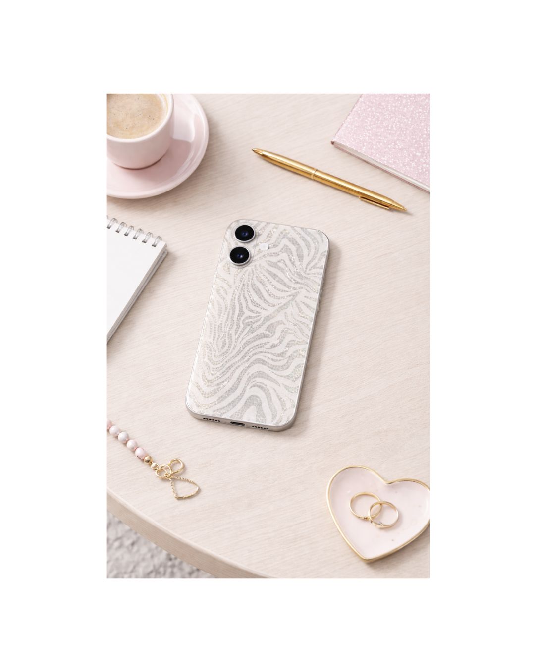 iPhone 17 Hülle + Rückseitenfolie Set – Zebra Glitzer Holographisch | Schwarz & Rosa