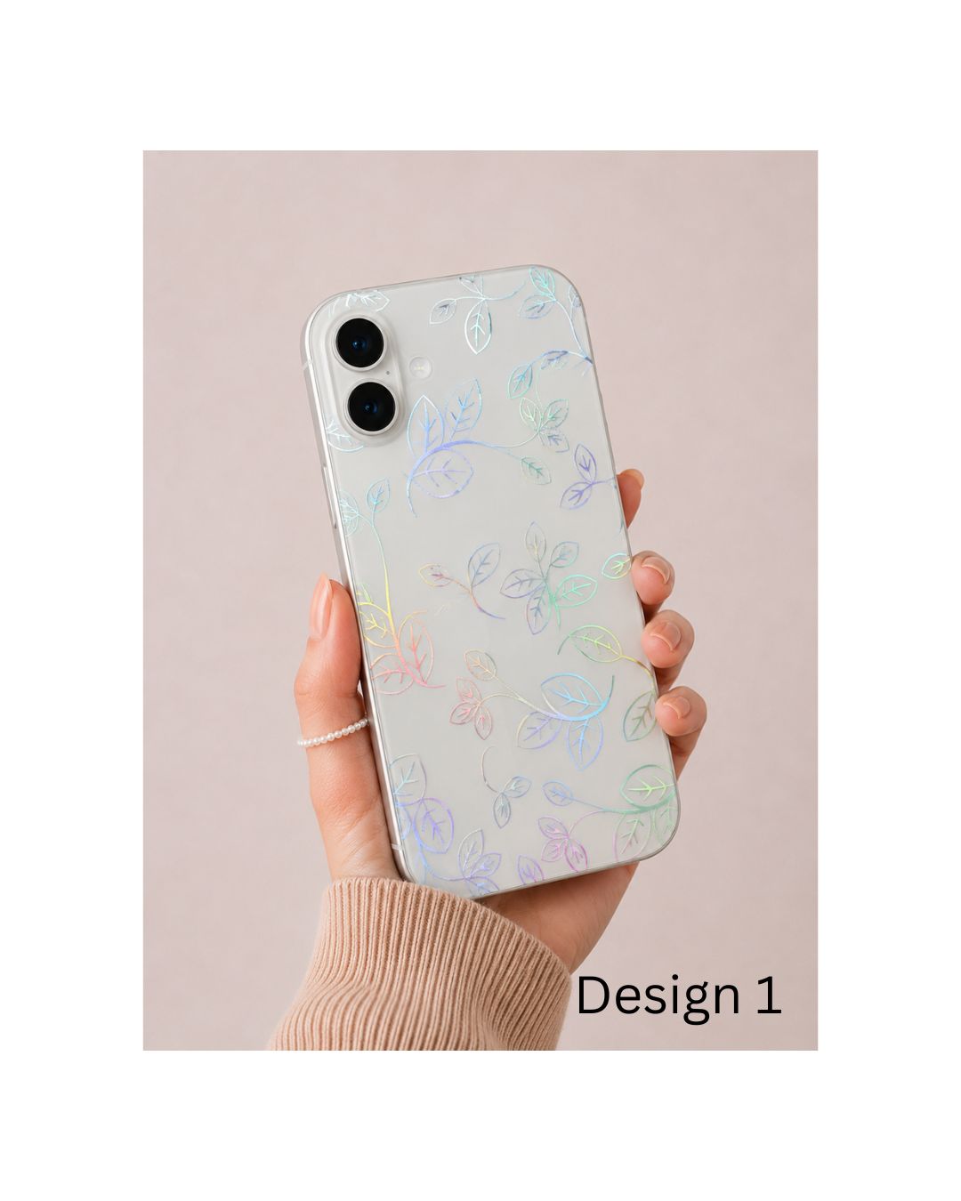 Holografische Handyfolie iPhone Rückseite mit schimmernden Blattranken in Regenbogenfarben – selbstklebende Skin passgenau für iPhone 12 bis 17 | Felima Design