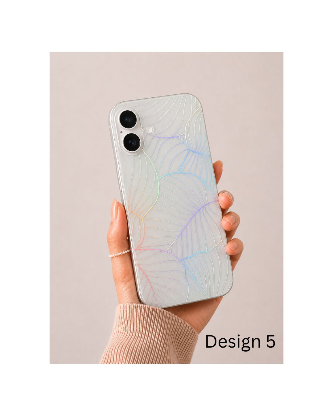 Holografische Handyfolie iPhone großflächige Skelettblätter mit schimmerndem Farbwechsel – selbstklebende Skin Rückseite iPhone 12 bis 17 | Felima Design