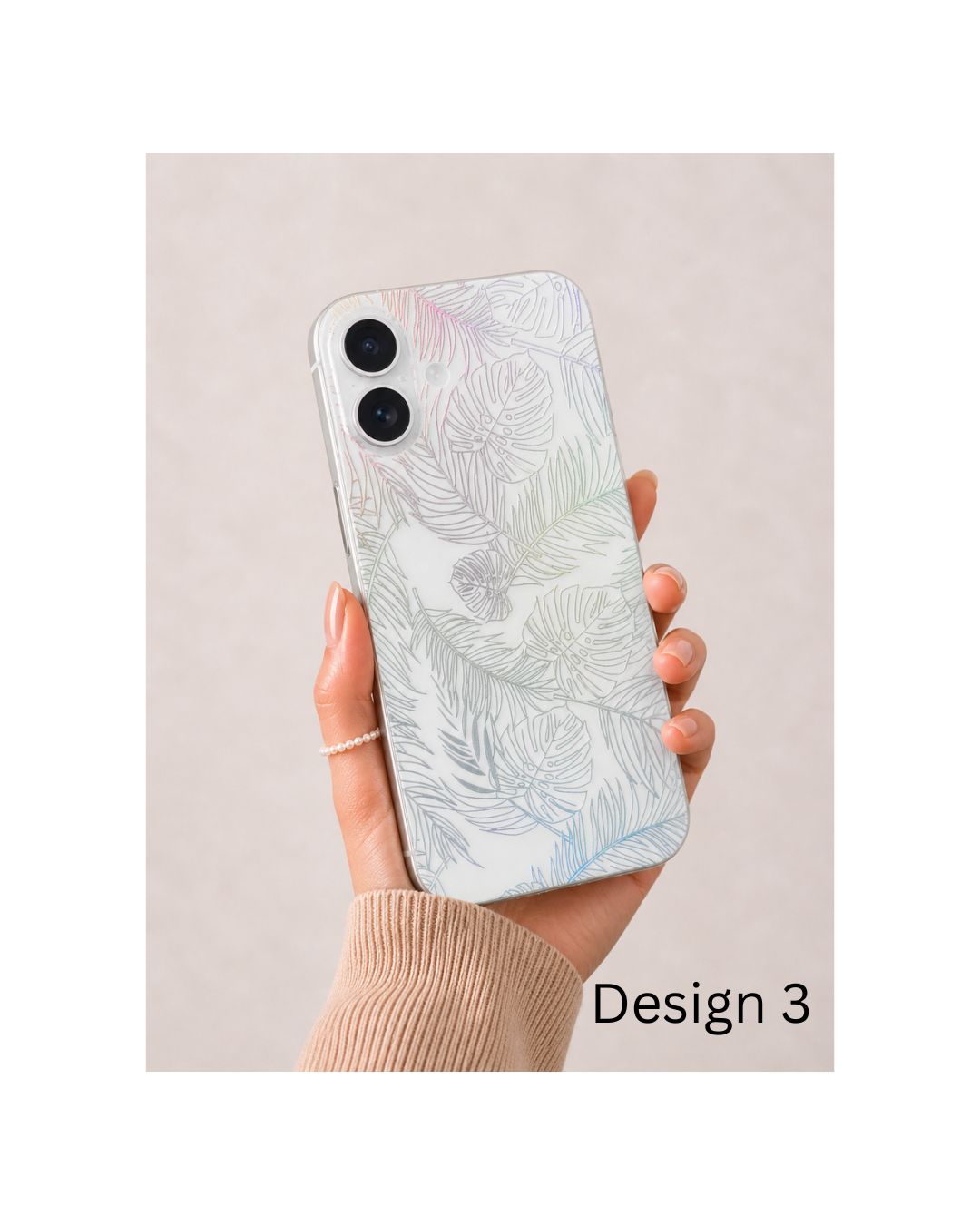 Holografische Handyfolie iPhone mit tropischen Palmblättern und Monsterablättern in schimmerndem Farbwechsel-Effekt – Felima Design