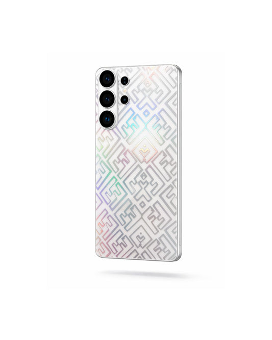 Holografische Handyfolie Glow Pattern Luxe mit schimmerndem Muster auf Smartphone Rückseite