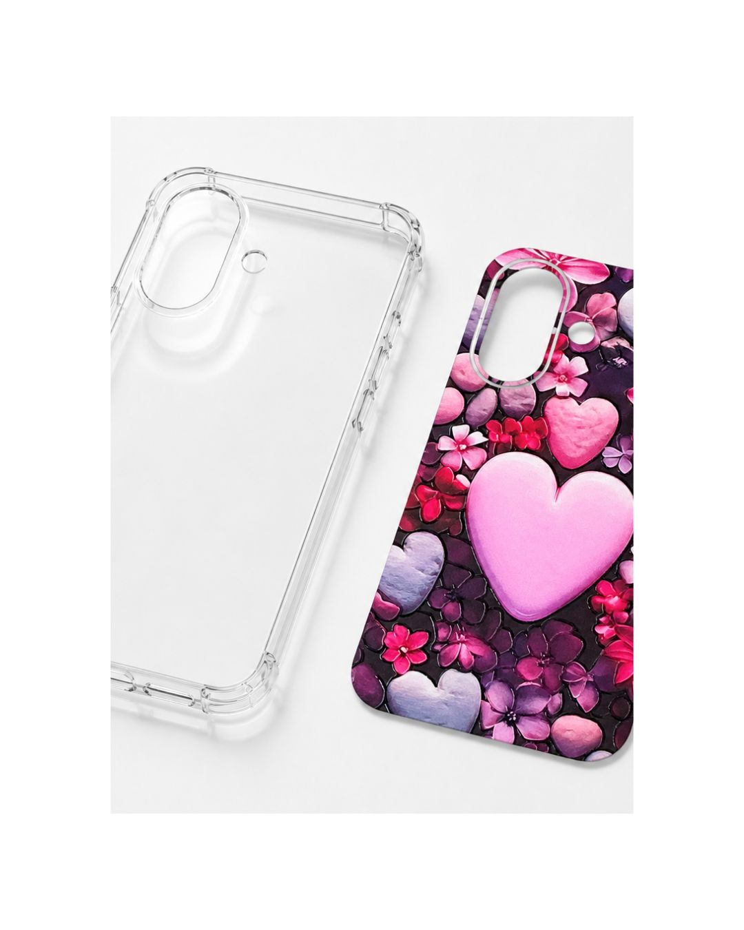 Transparente iPhone Hülle und Designfolie herz nebeneinander – Set-Ansicht Felima Design