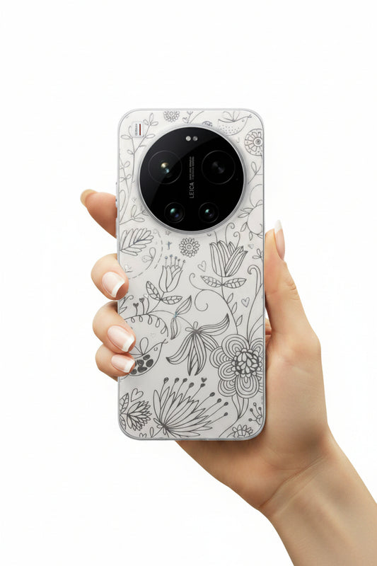 Xiaomi Handy mit Birdie Skin Folie – holografischer Vogel und Blumenprint auf transparenter Basis