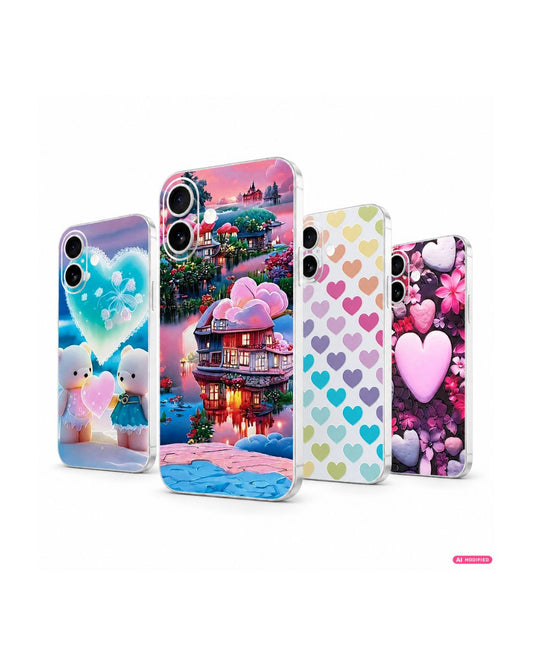 Handyfolie Rückseite für iPhone – Herzen & Teddy Motive | 4 Designs