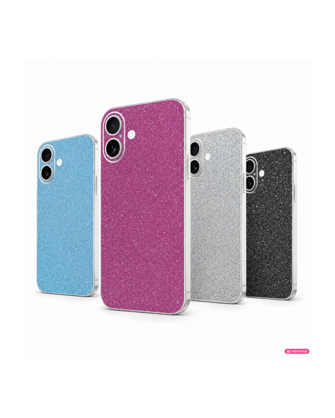 Glitzer Handyfolie für iPhone – Altrosa, Schwarz, Türkis & Silber