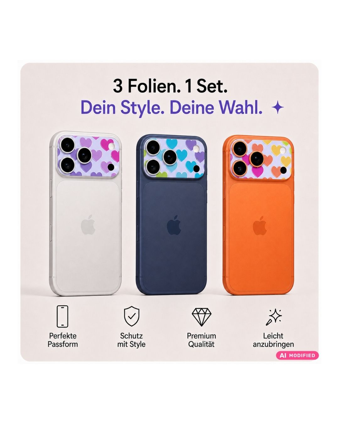 Kamera-Schutzfolie Herzen 3er-Set